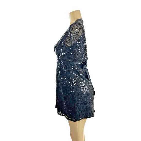 Vintage Betsey Johnson Babydoll Dress Size 6 Black Silk Sequin Y2K Mini Cocktail - Picture 5 of 10